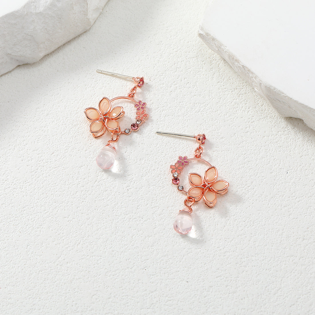 Rose Gold Sakura Wreath Earrings