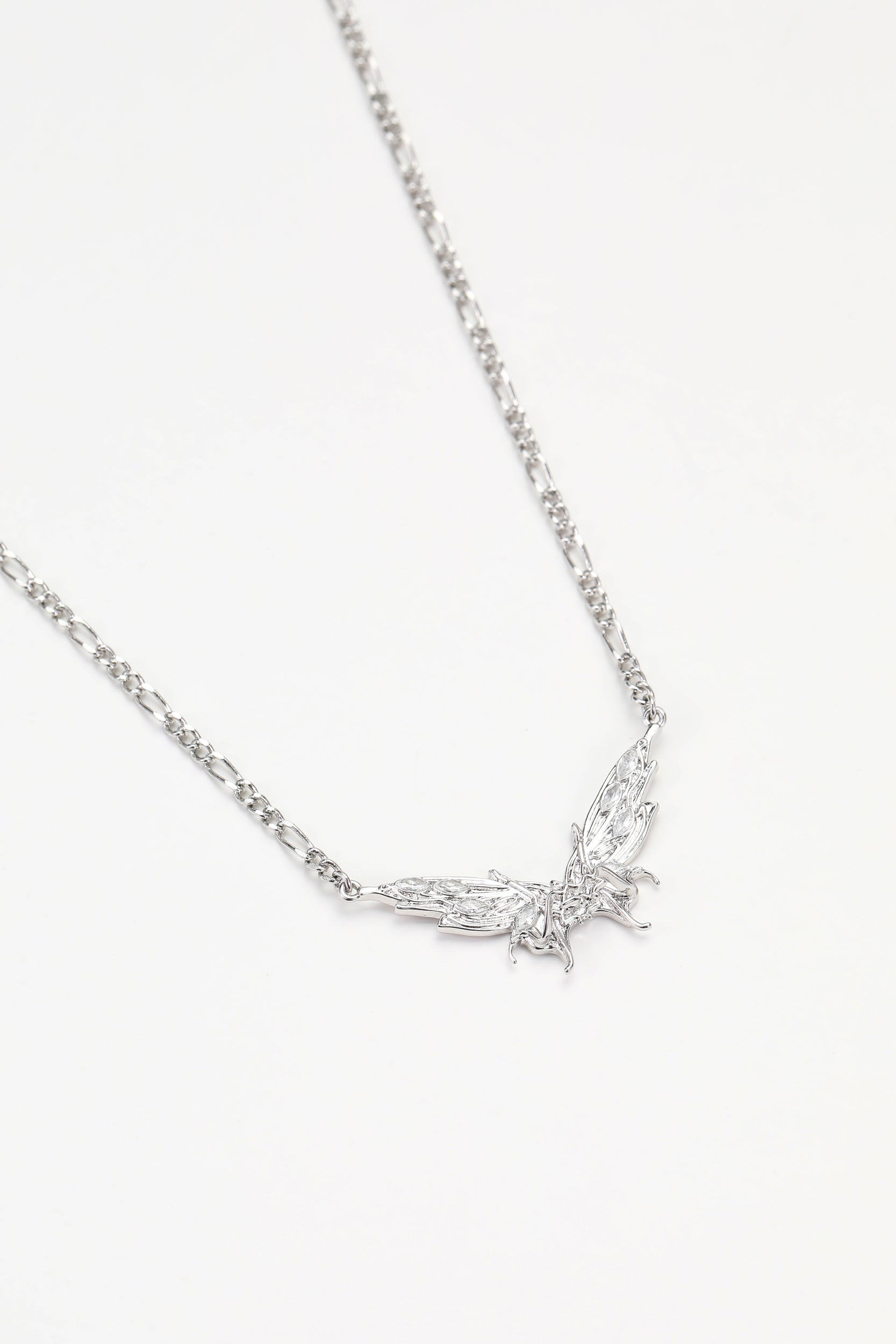 Silver papillon necklace – on white background