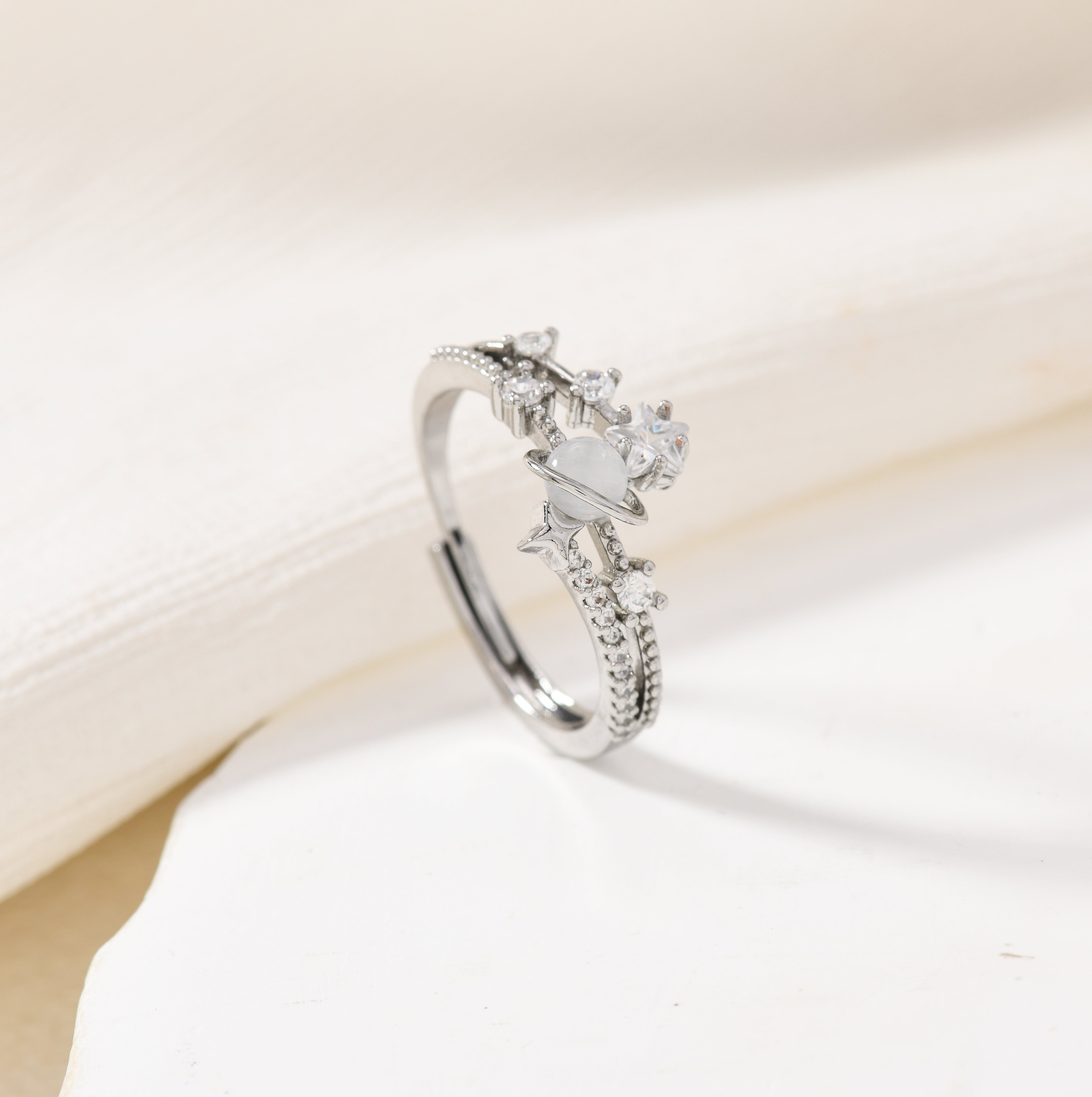 Glimmering Silver Galaxy Ring