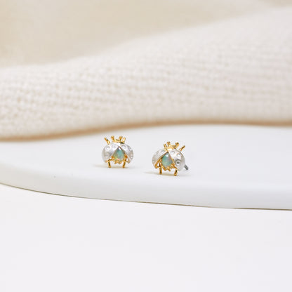 Opal Ladybug Studs