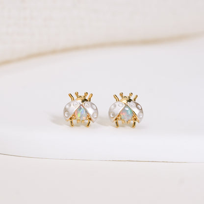 Opal Ladybug Studs
