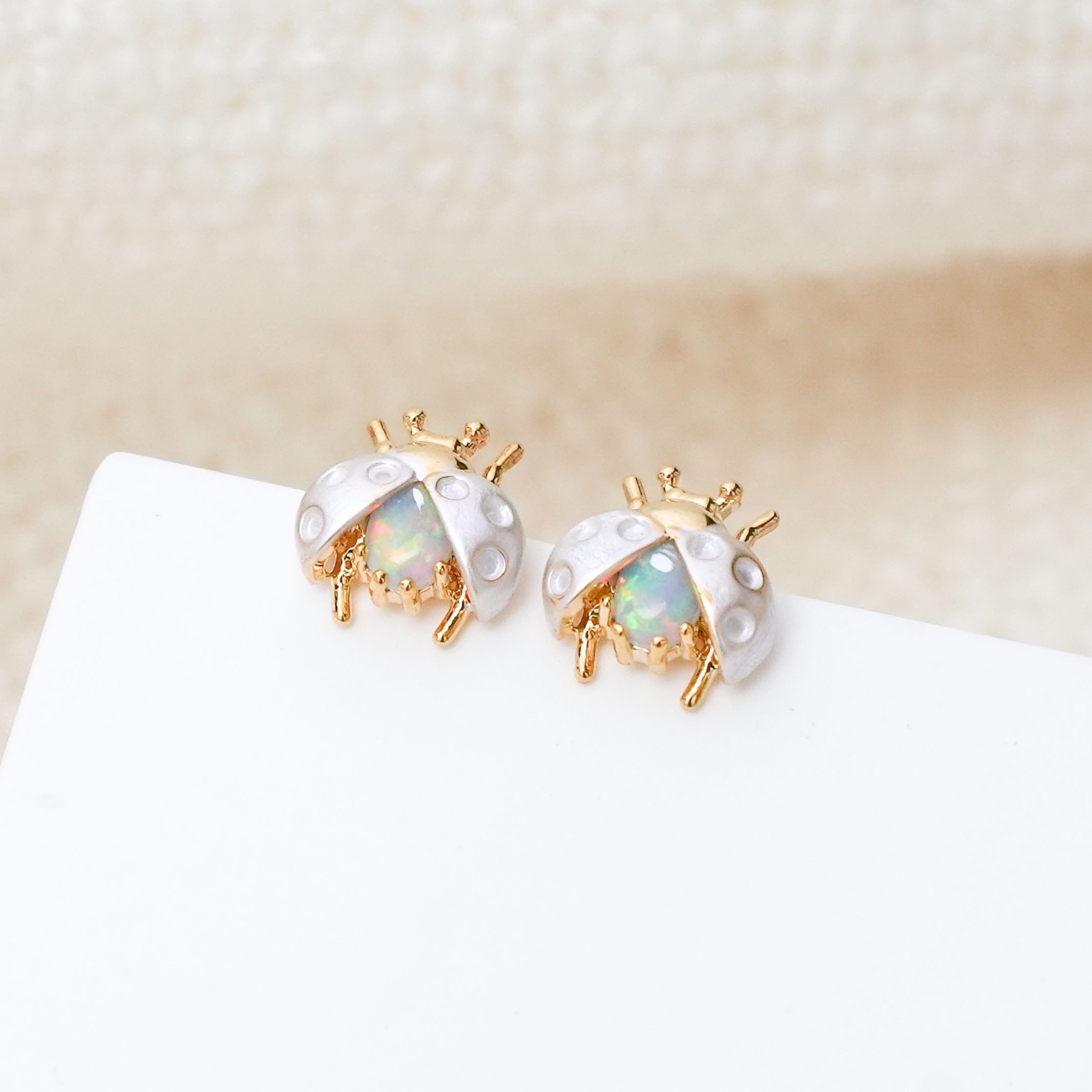 Opal Ladybug Studs