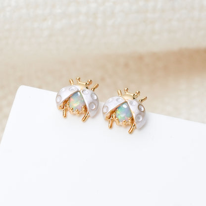 Opal Ladybug Studs