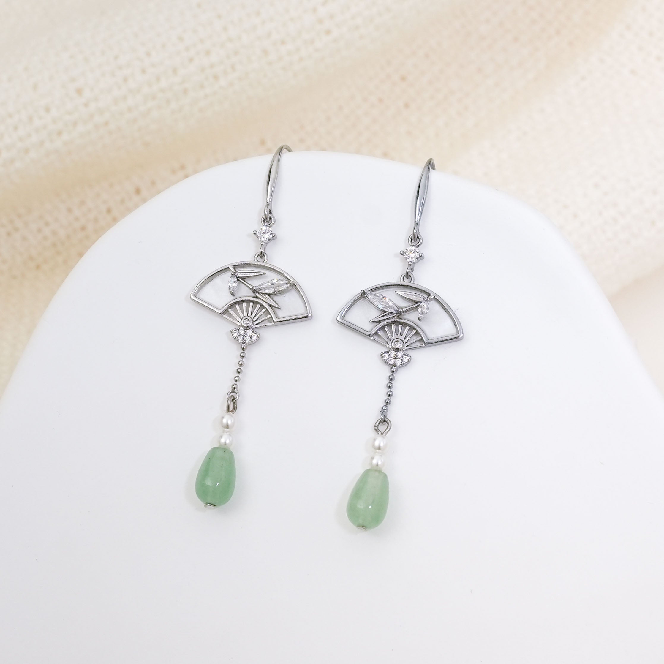 Imitation Jade Fan Earrings