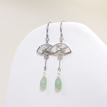 Imitation Jade Fan Earrings