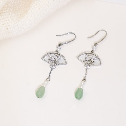 Imitation Jade Fan Earrings