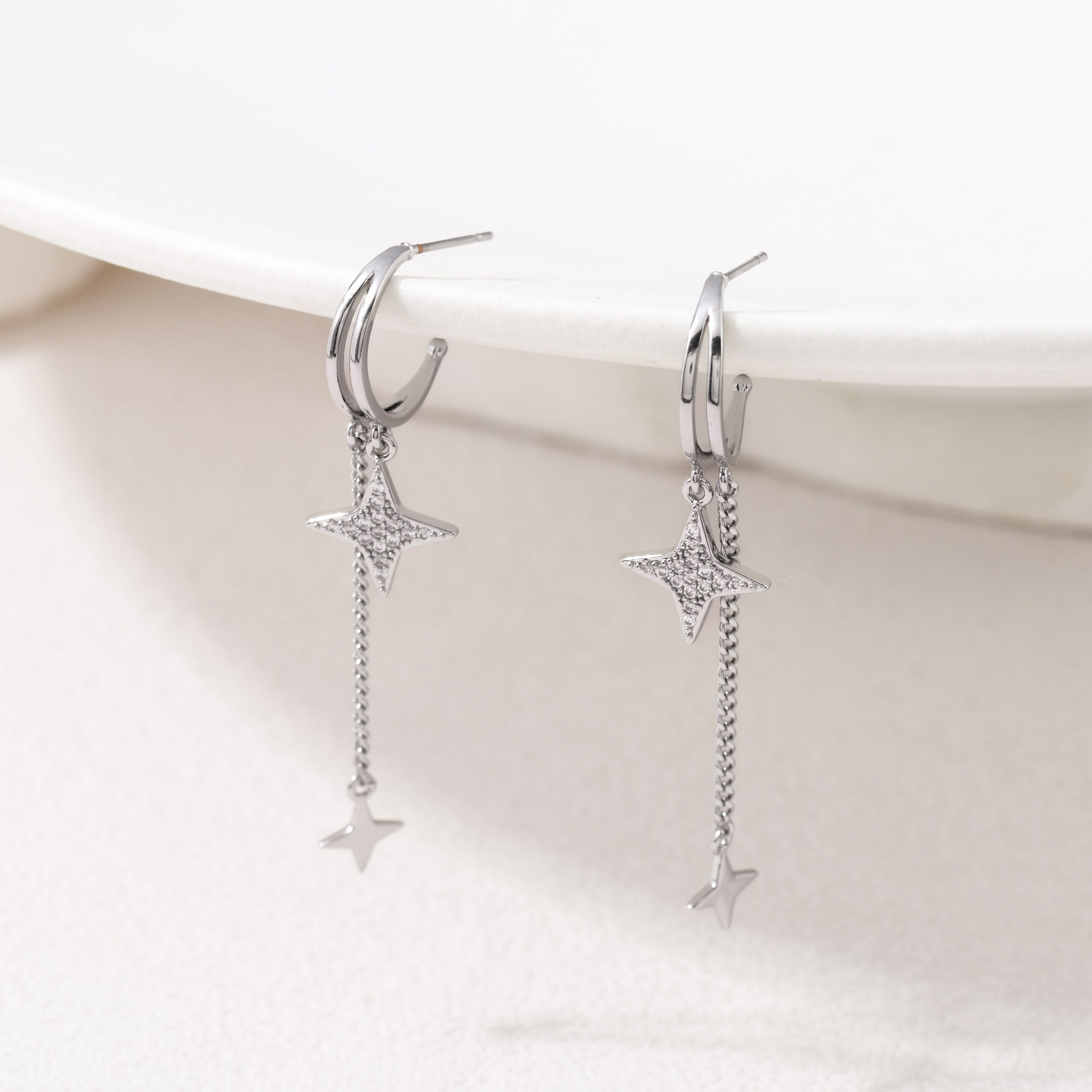 Silver Dangling Star Earrings