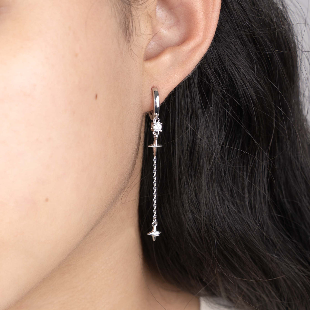 Silver twin stars hoops – alternate angle