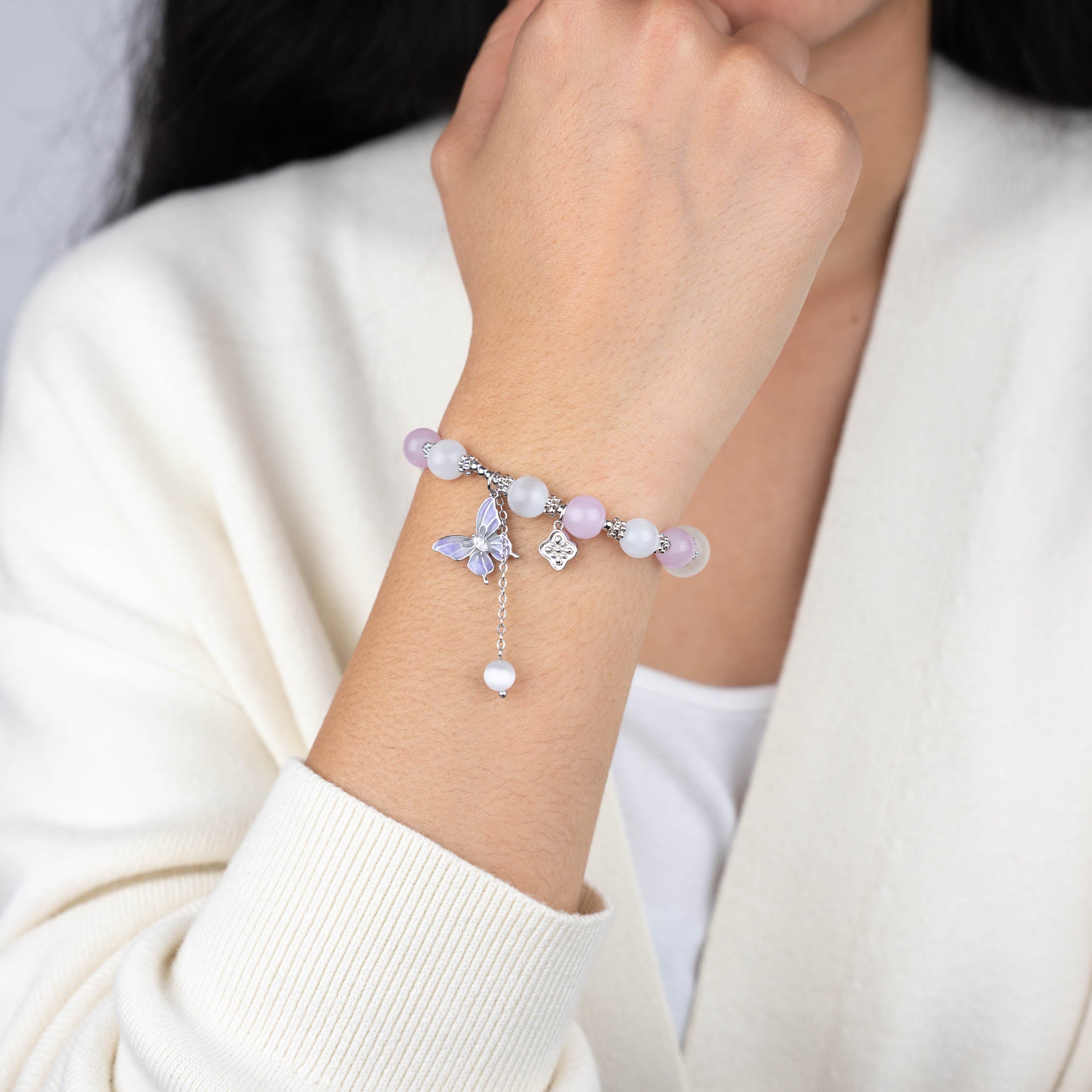 Purple Butterfly Beaded Bracelet