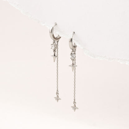 Silver twin stars hoops – on white background