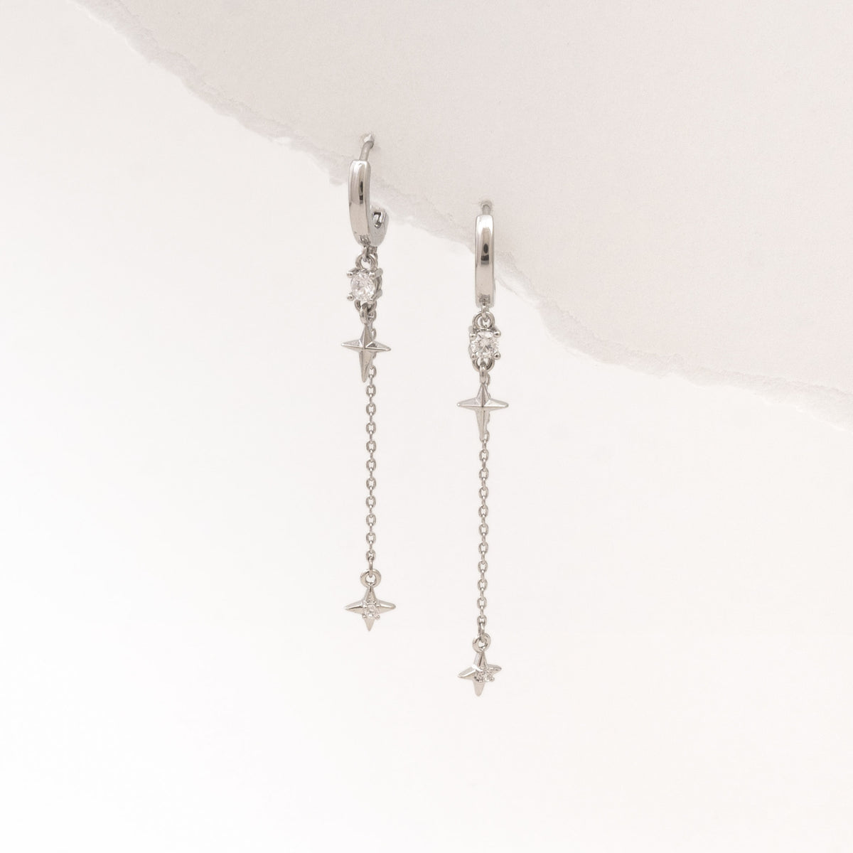 Silver twin stars hoops – detail view