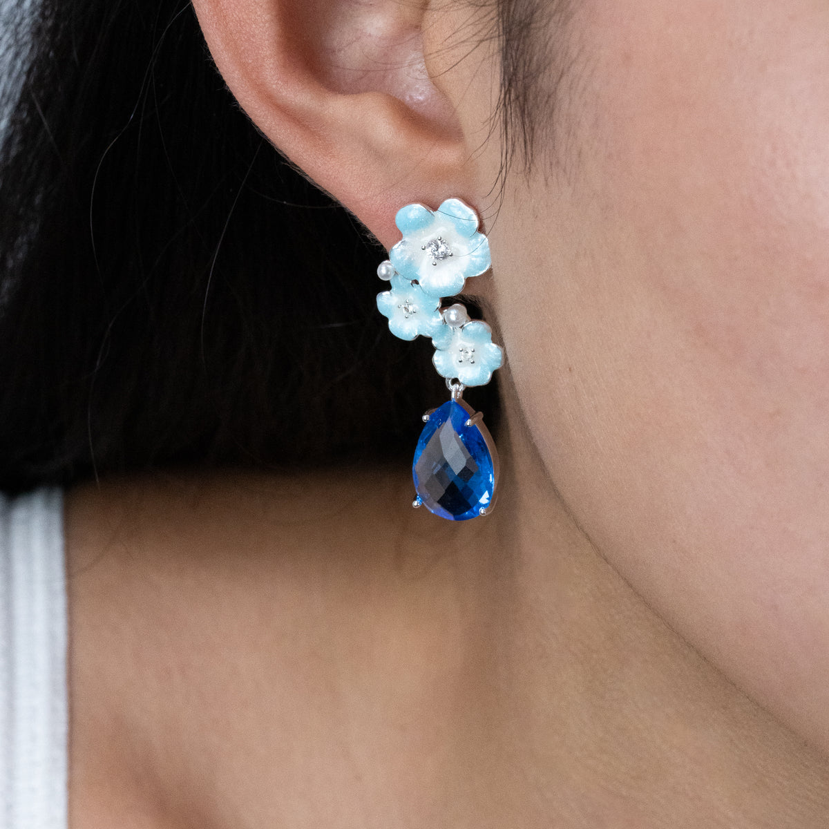 Blue Moon Flower Bloom Earrings