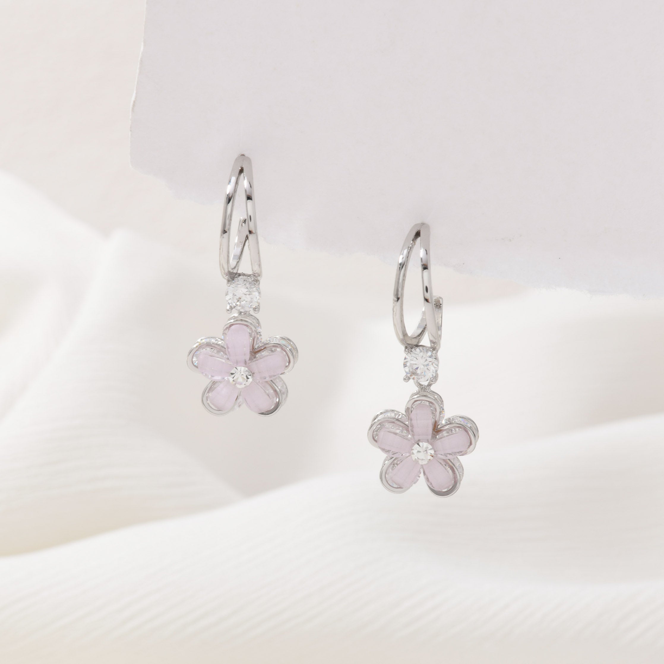 Crystal Purple Flower Earrings