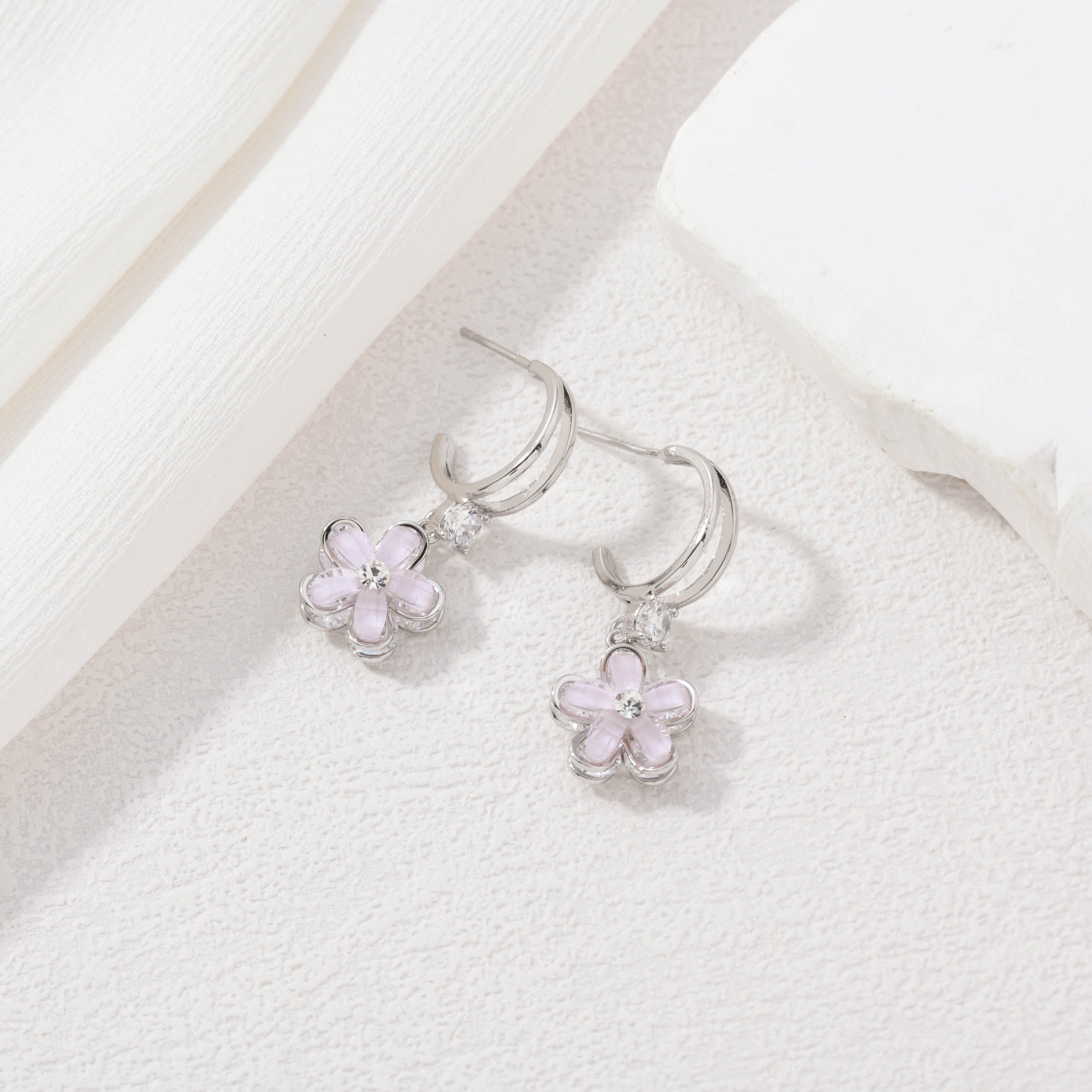 Crystal Purple Flower Earrings
