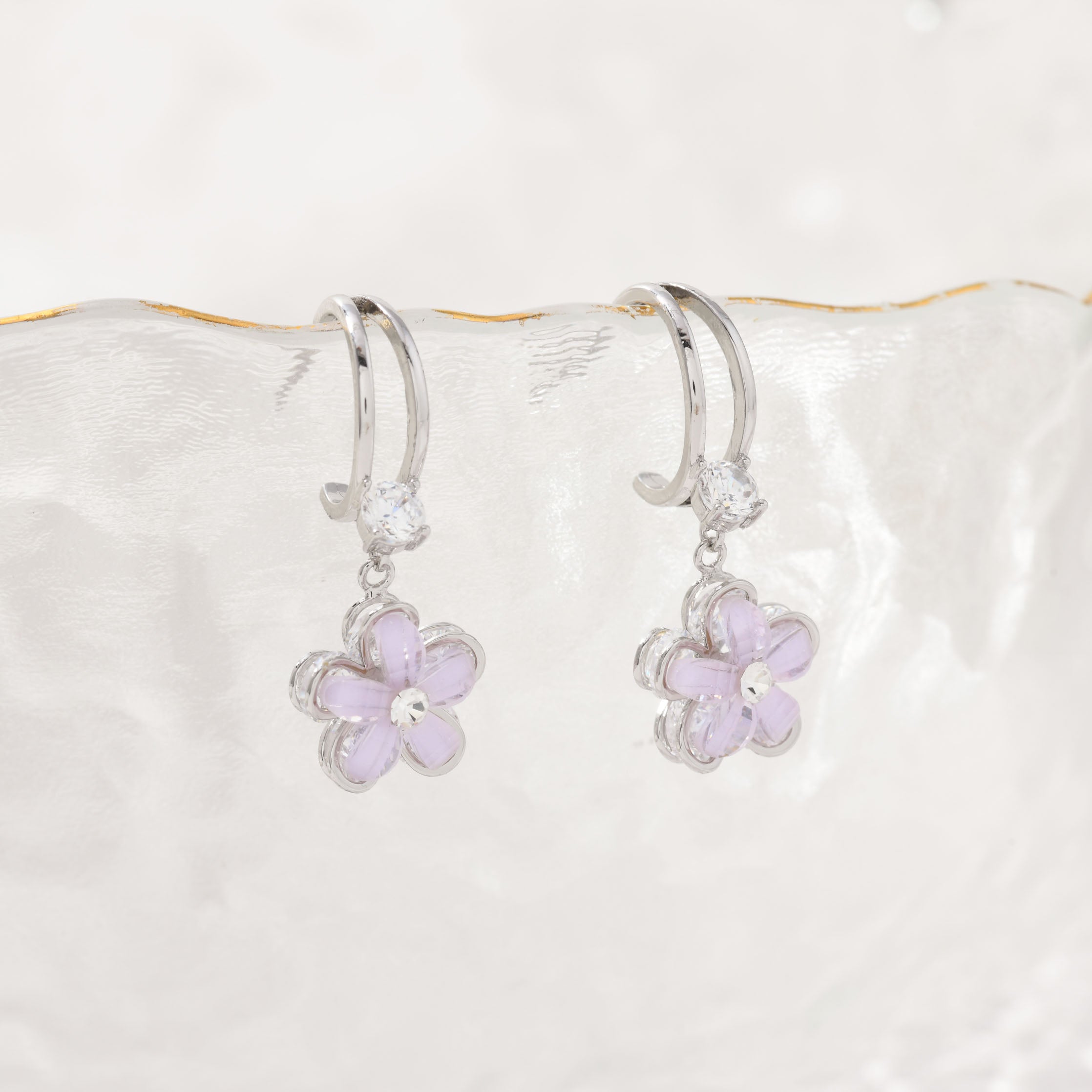 Crystal Purple Flower Earrings