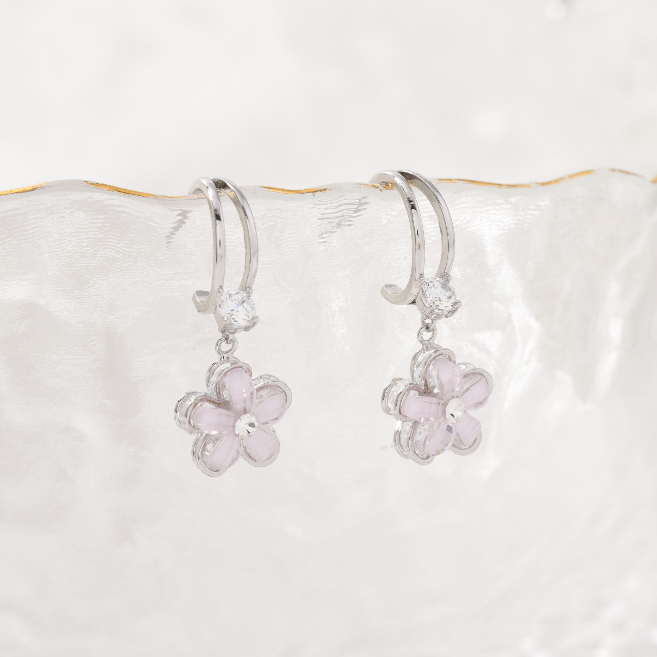 Crystal Purple Flower Earrings