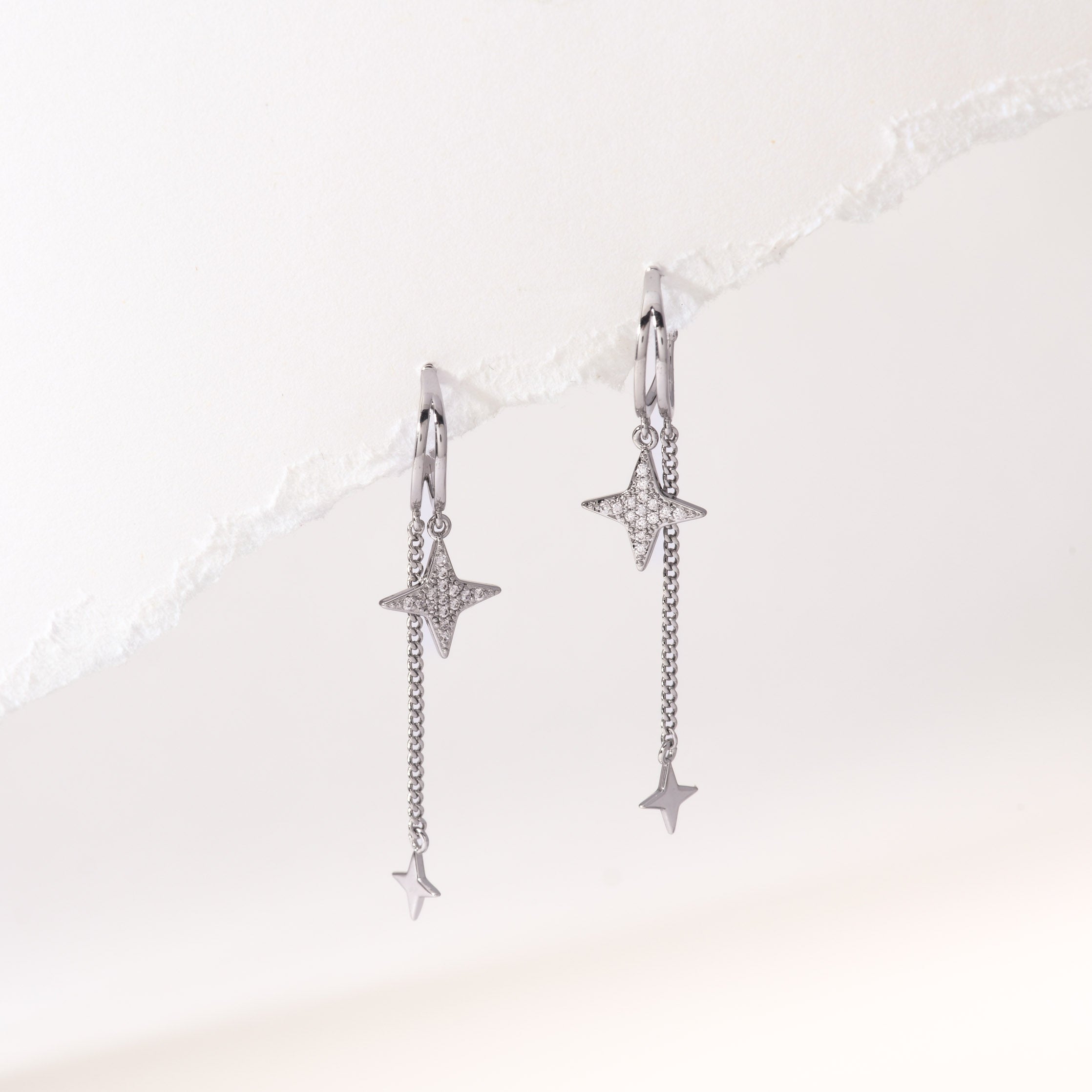 Silver Dangling Star Earrings