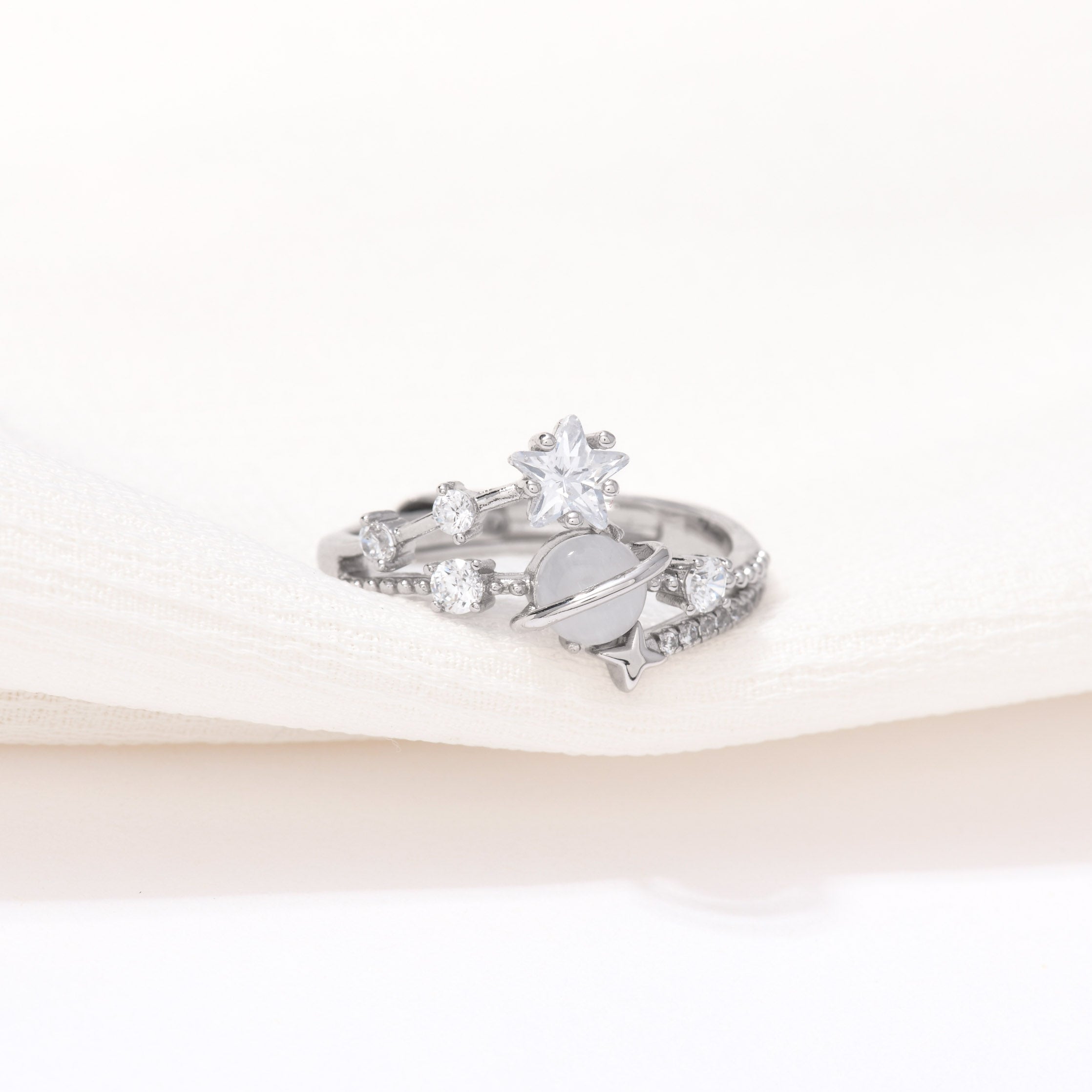 Glimmering Silver Galaxy Ring
