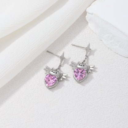 Matte Silver Cat With Wings Earring