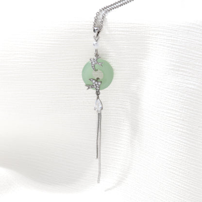 Silver imitation jade bird necklace – alternate angle