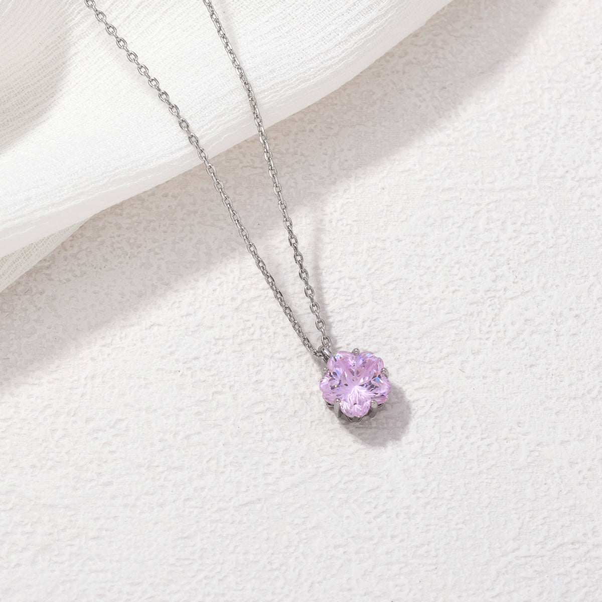 Silver cherry blossom gem necklace – alternate angle