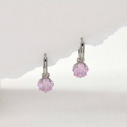 Silver cherry blossom gem hoops – alternate angle