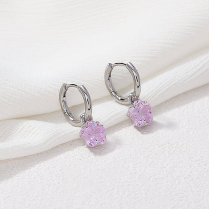 Silver cherry blossom gem hoops – on white background