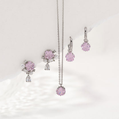 Silver cherry blossom gem studs – detail view