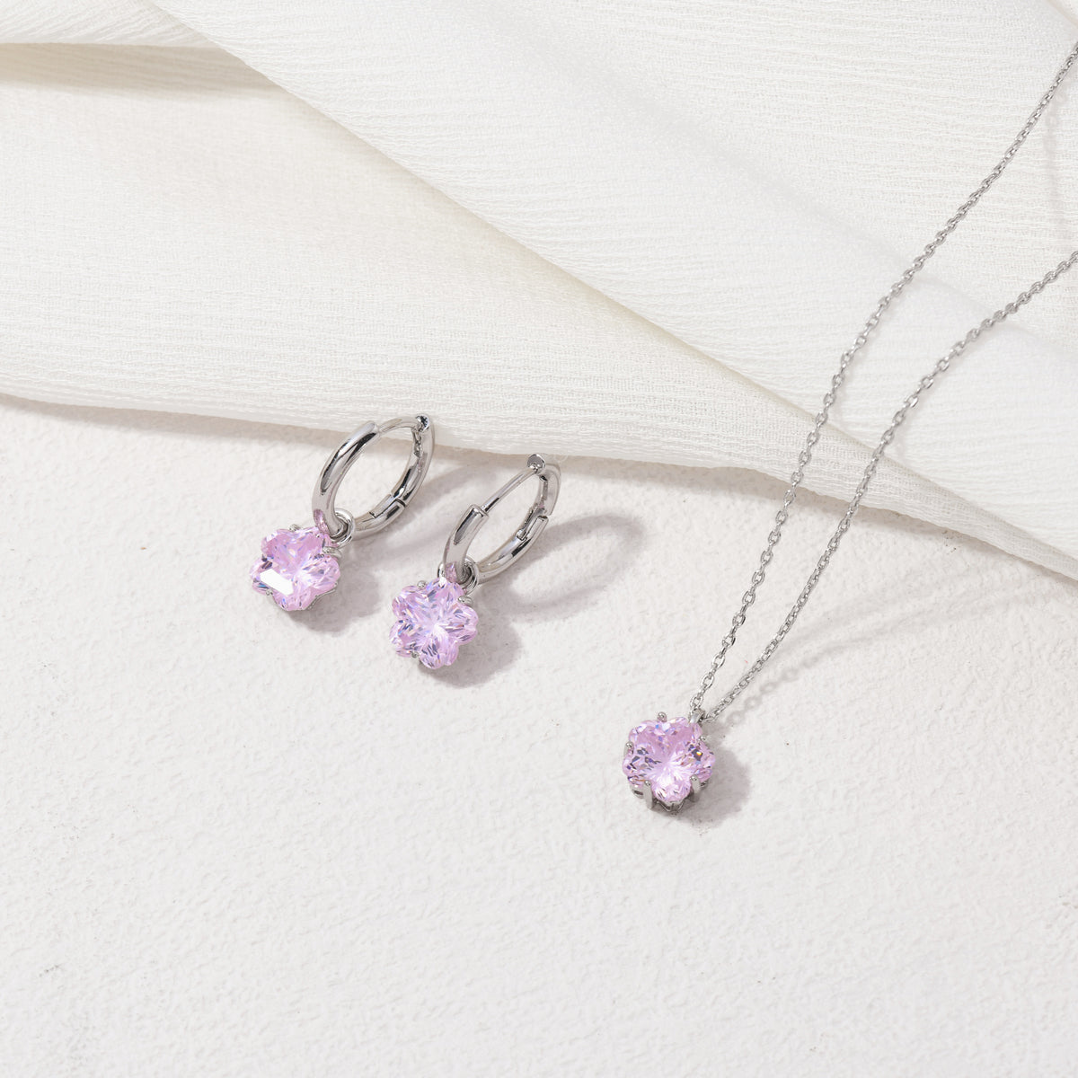 Silver cherry blossom gem necklace – alternate angle