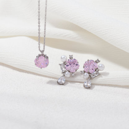 Silver cherry blossom gem necklace – detail view