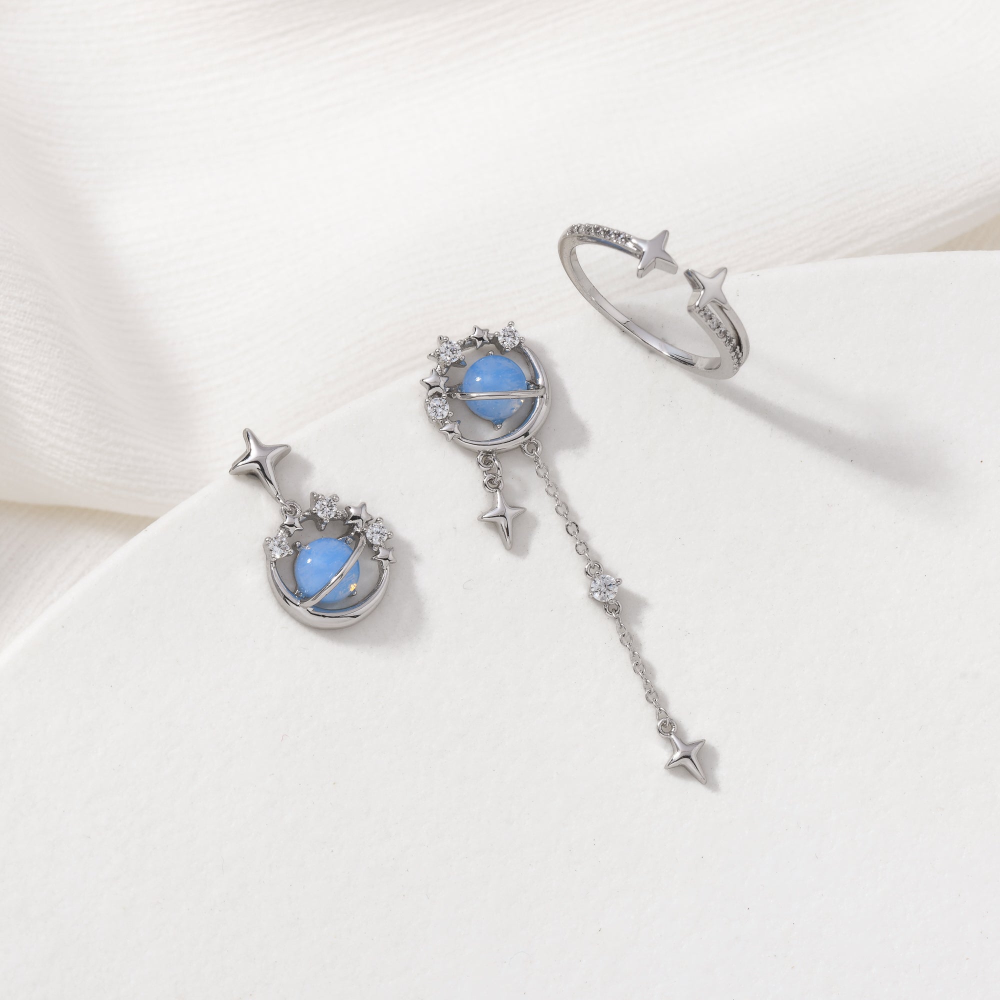 Silver Twin Stars Ring