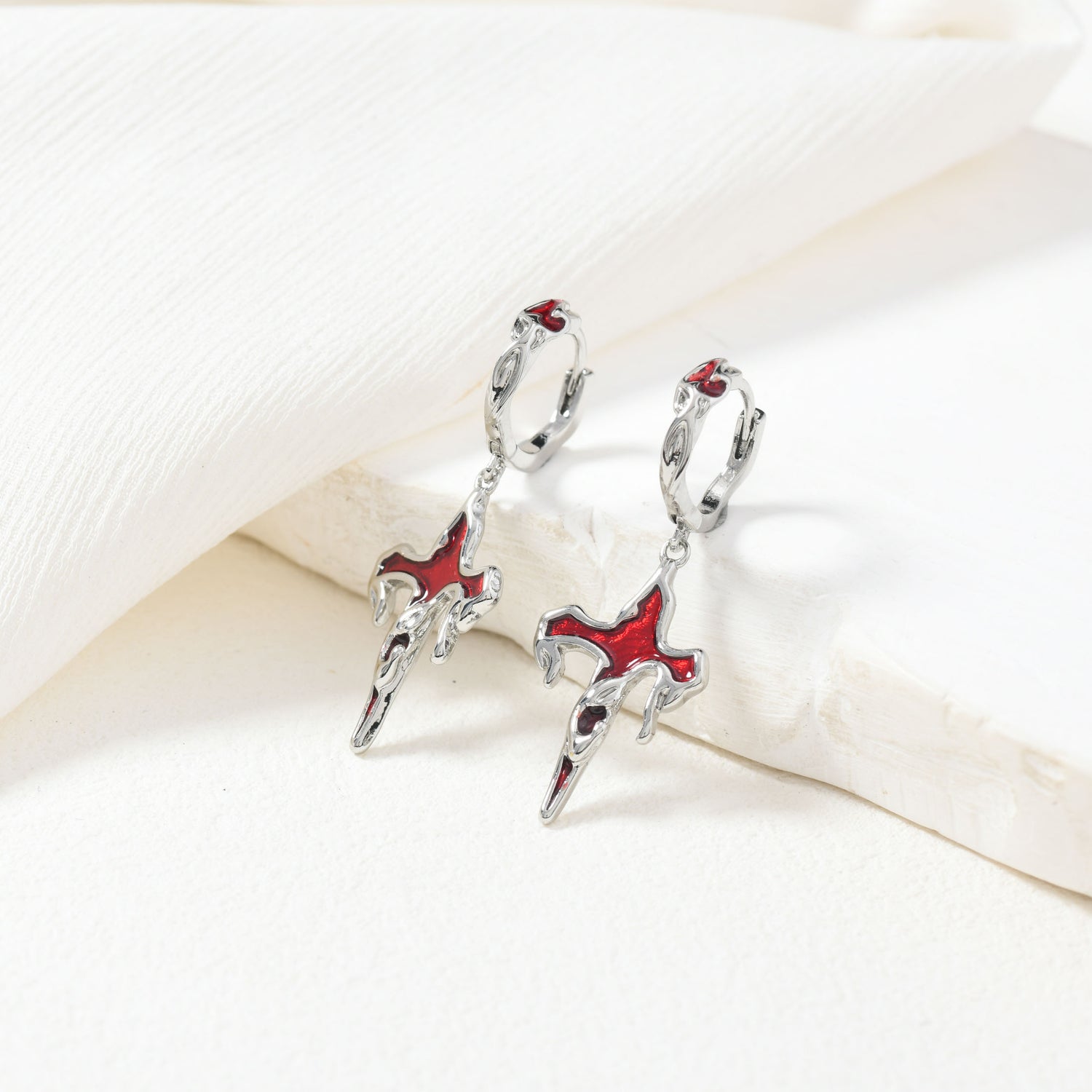 Sliver Red Cross Earring