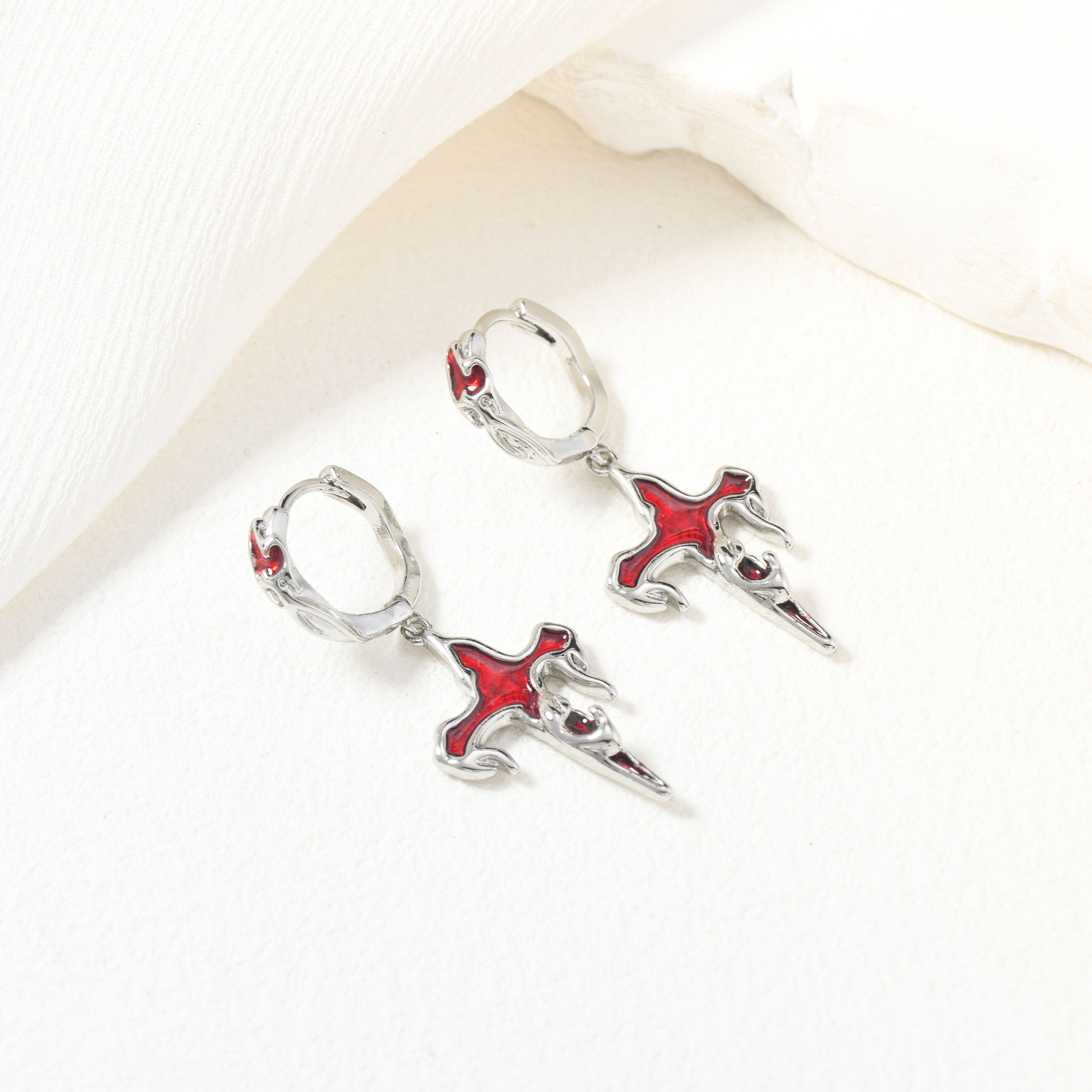 Sliver Red Cross Earring