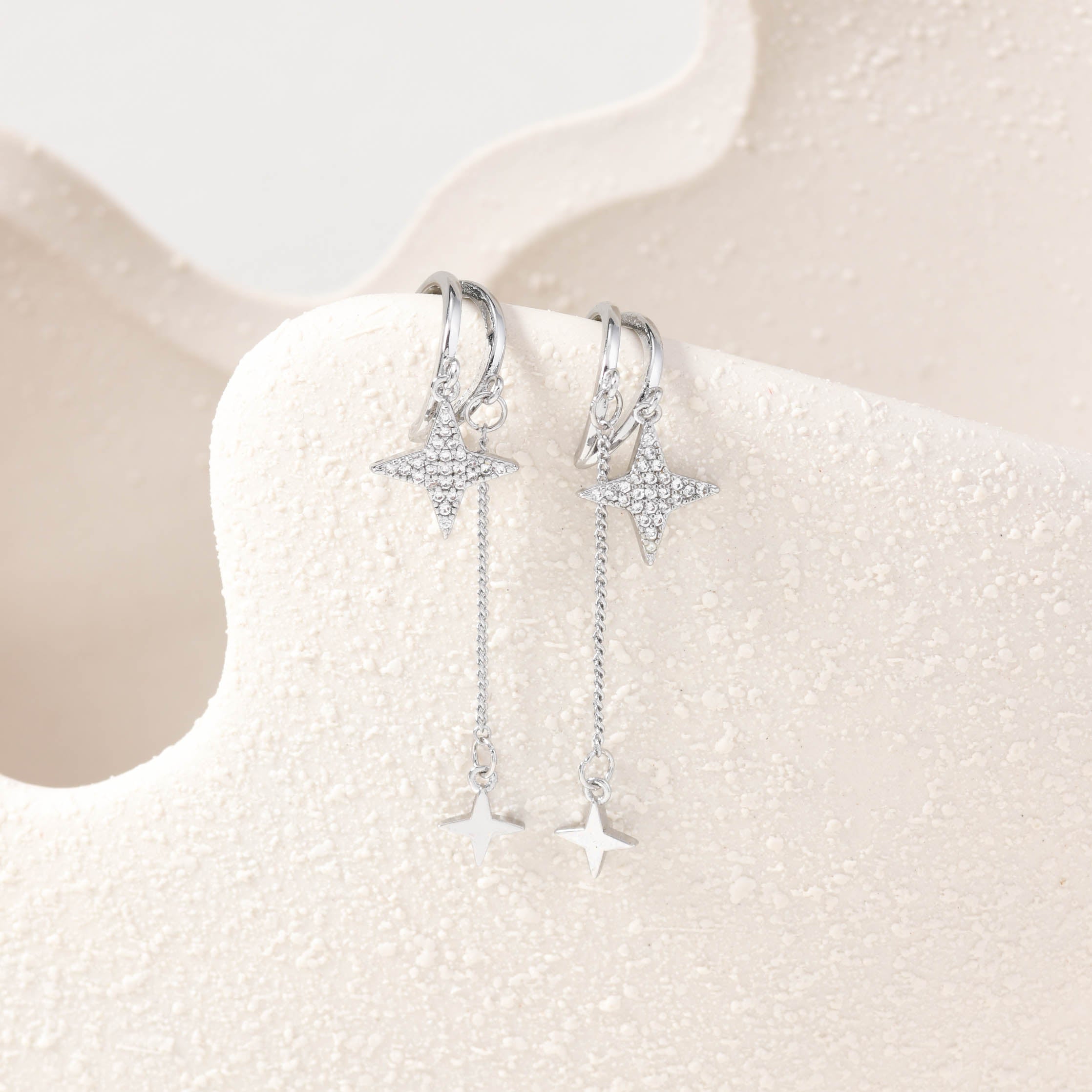 Silver Dangling Star Earrings