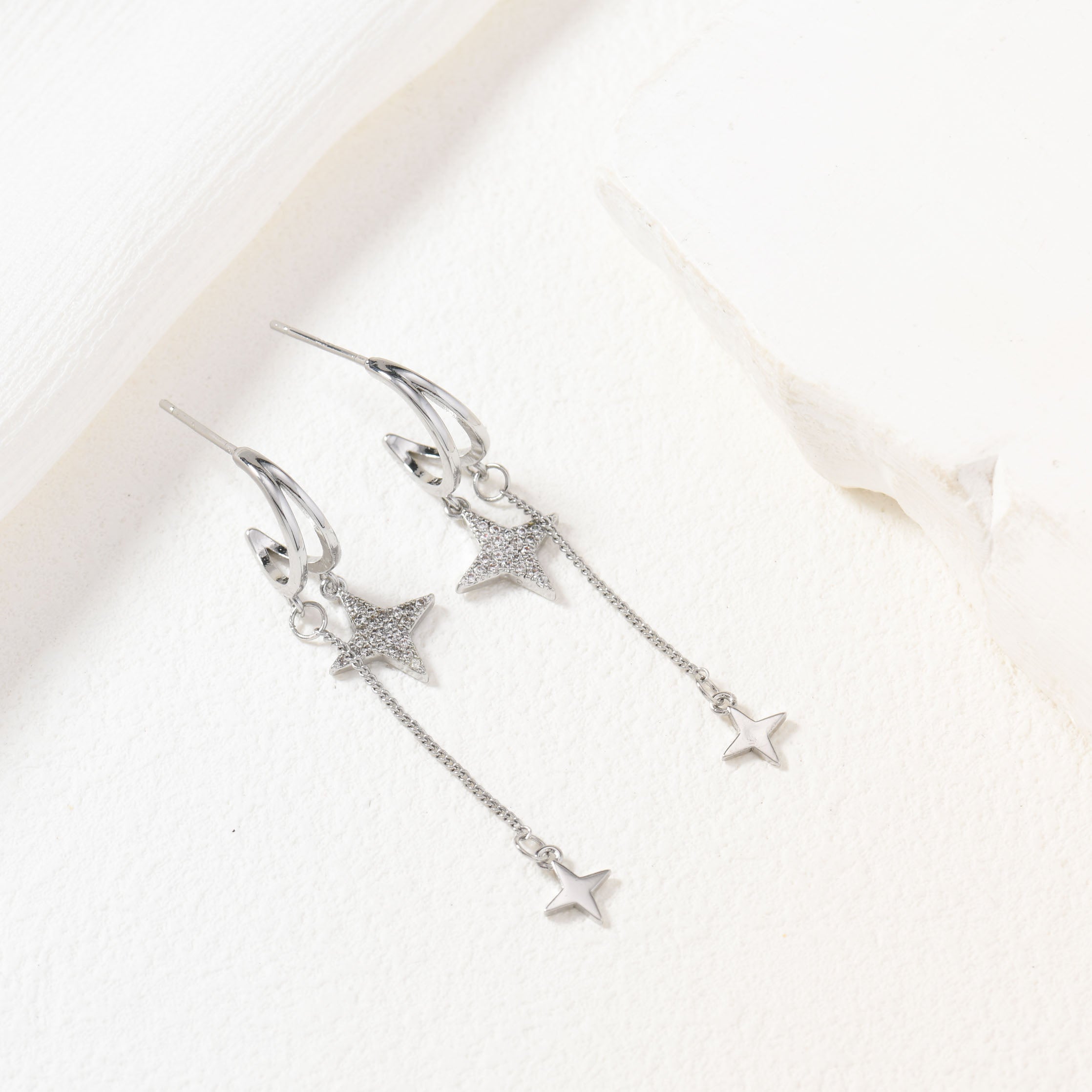 Silver Dangling Star Earrings