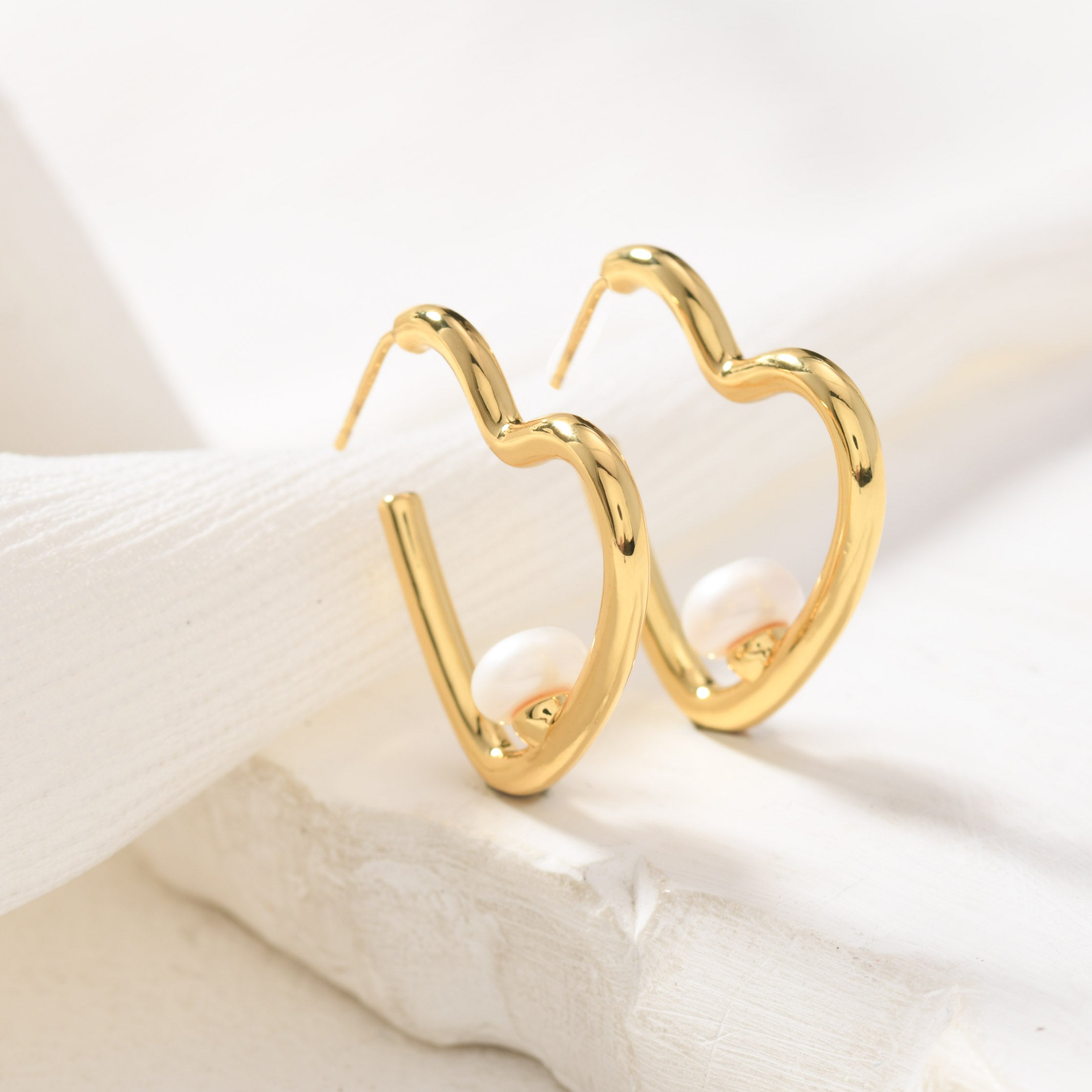 Gold Heart Hoops