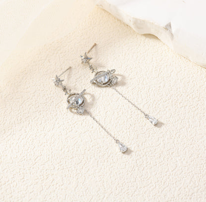 Silver Saturn Drop Earrings