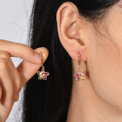 Rose Gold Crystal Flower Hoop Earrings