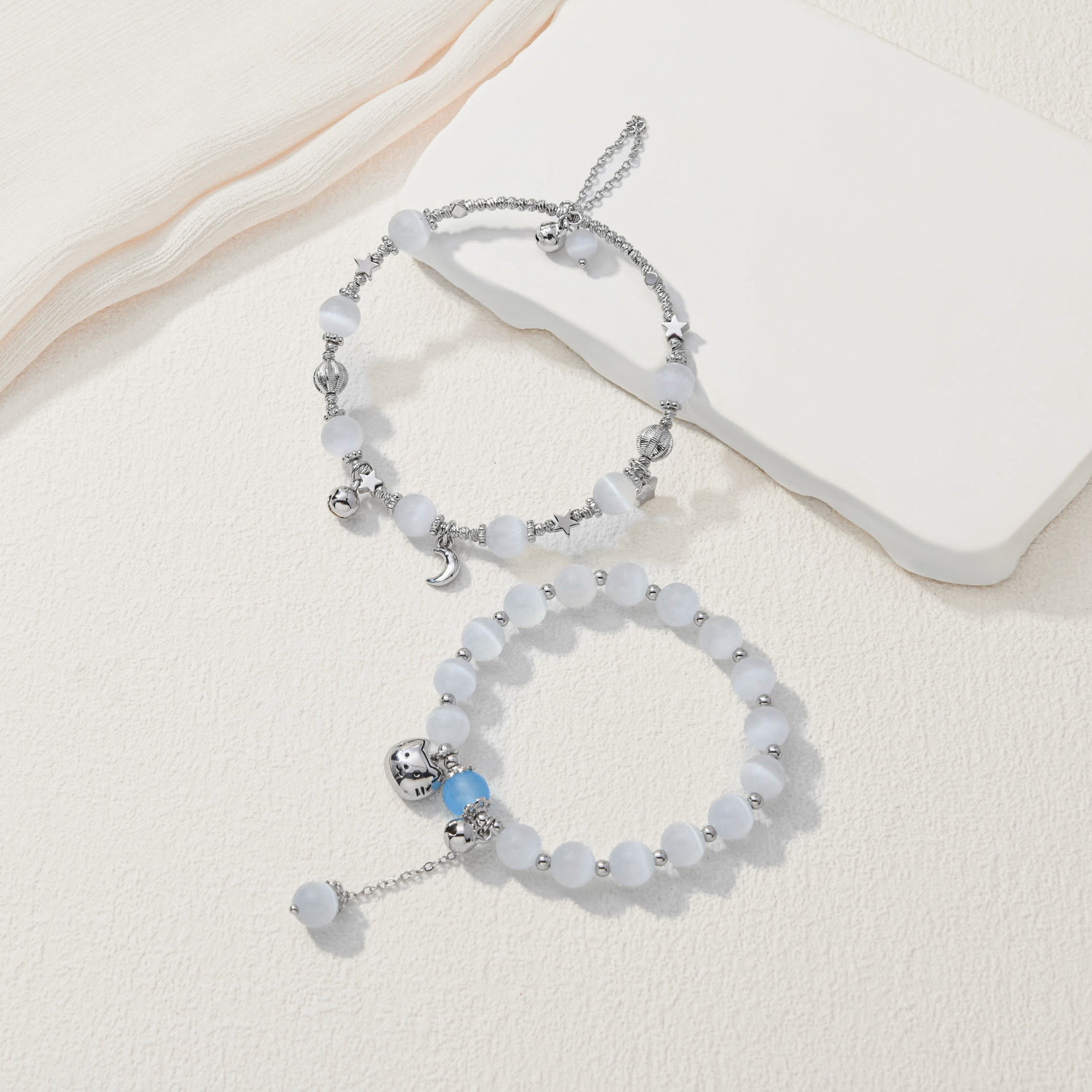 Gray Moon Beaded Bracelet