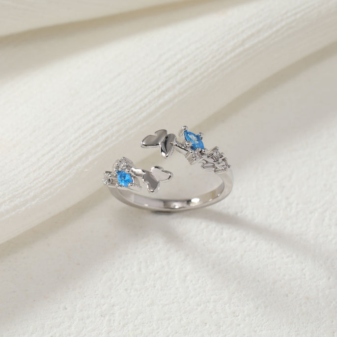 Blue Crystal Butterfly Ring