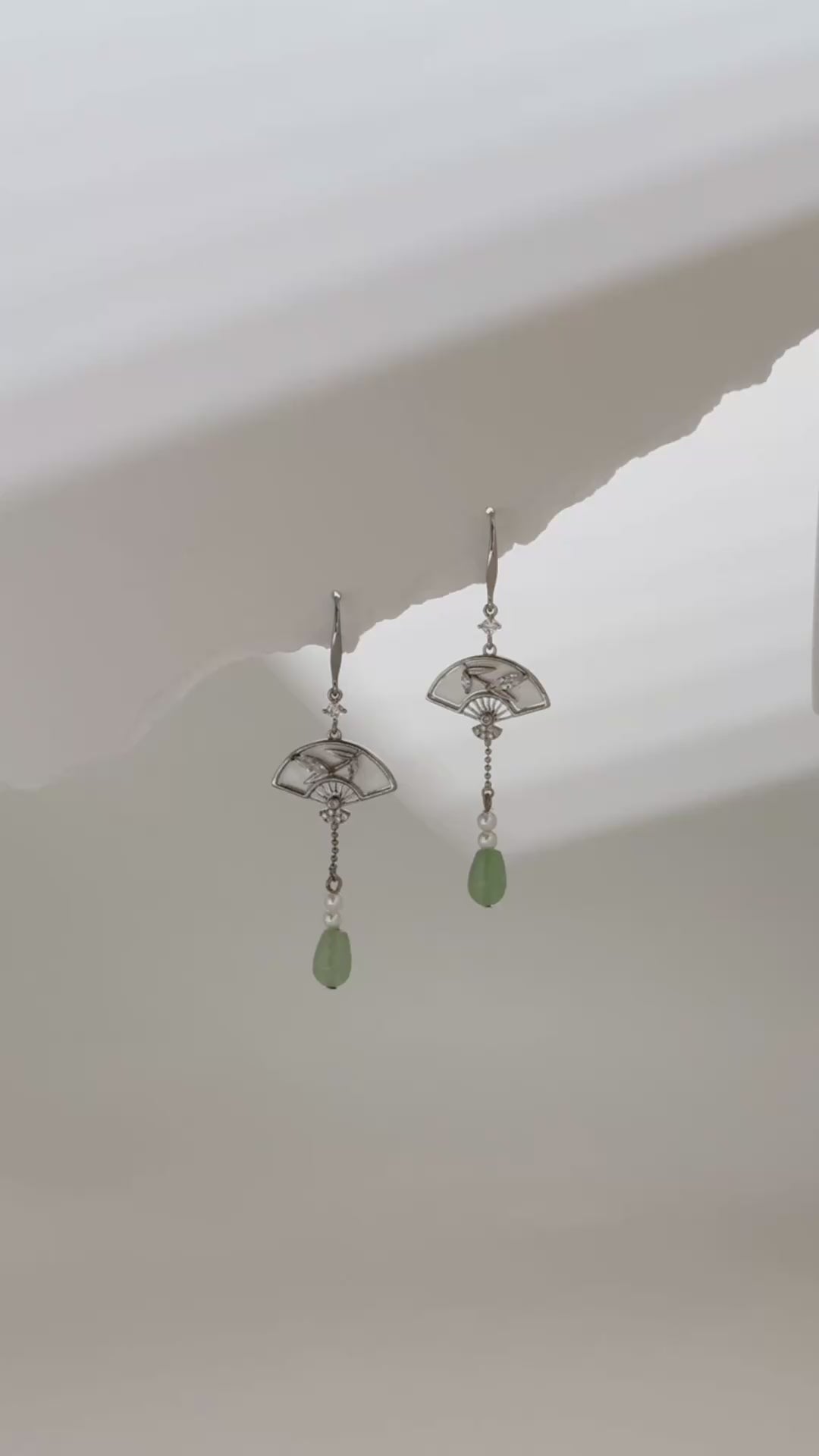 Imitation Jade Fan Earrings