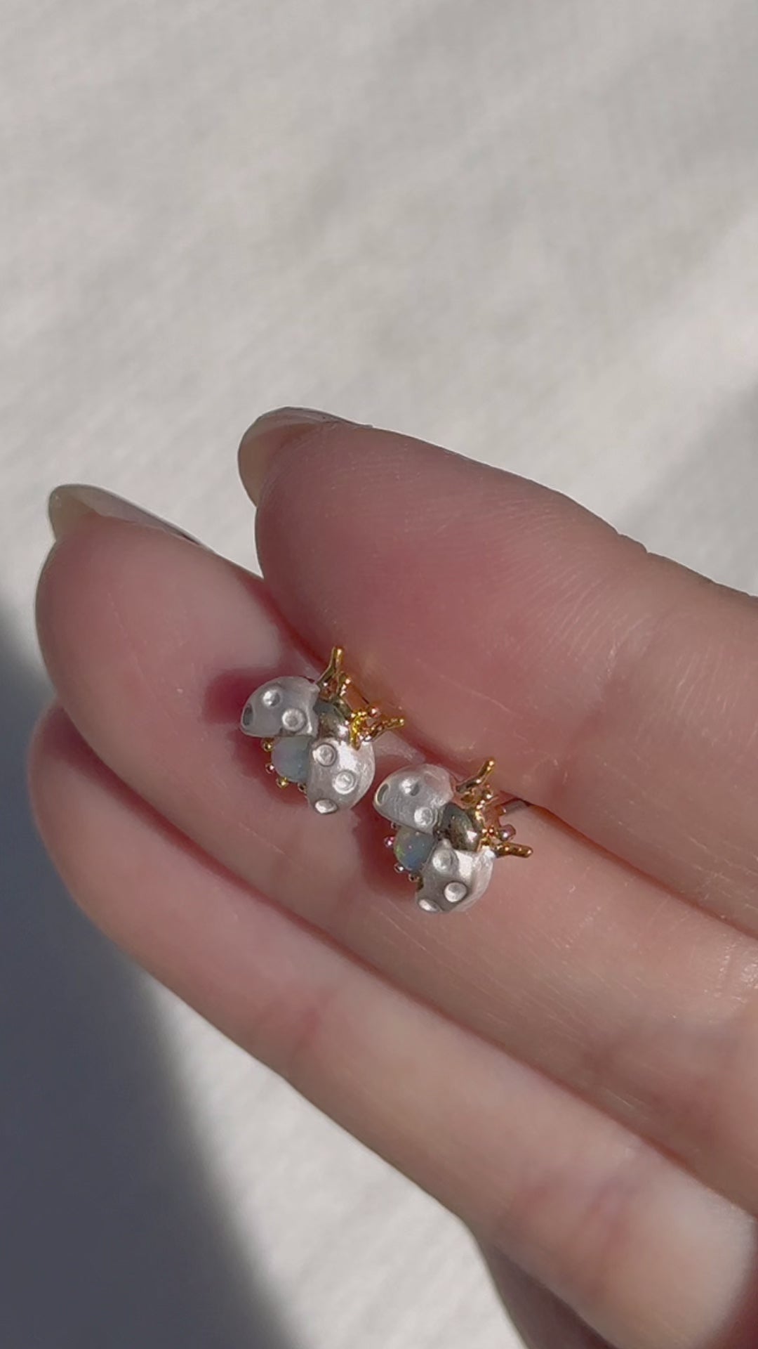 Opal Ladybug Studs