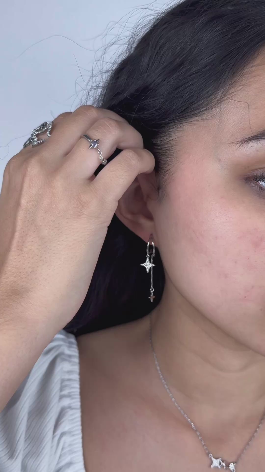 Silver Dangling Star Earrings