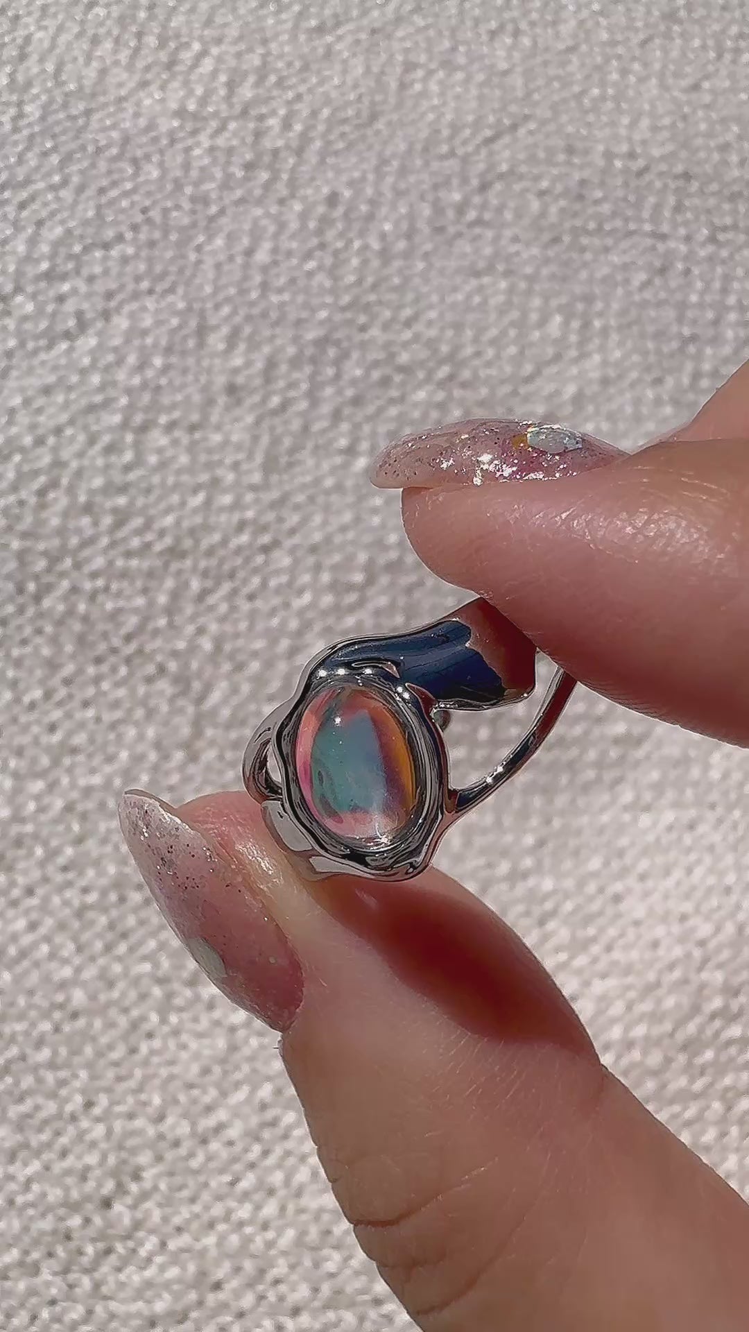 Silver Iridescent Ring