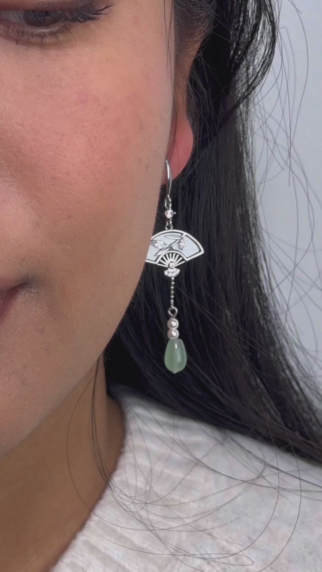 Imitation Jade Fan Earrings