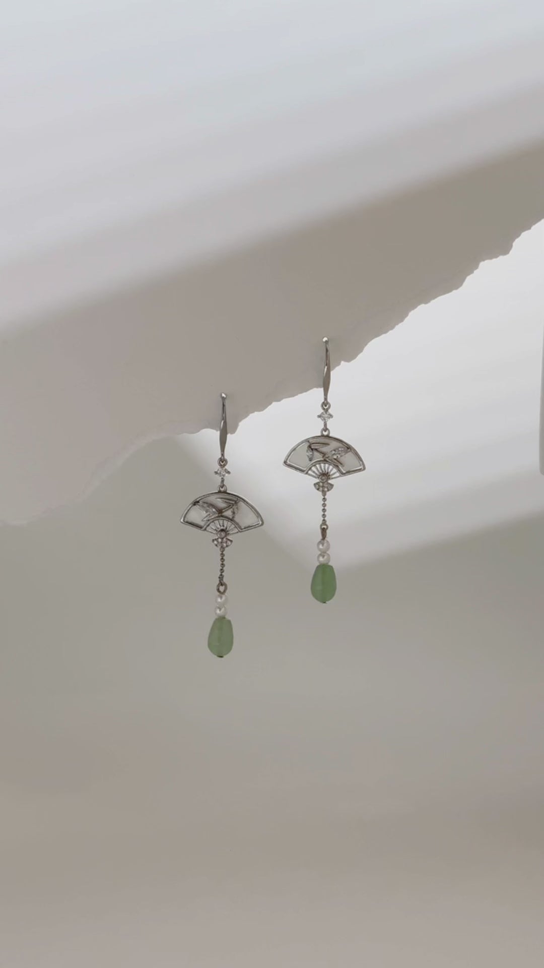 Imitation Jade Fan Earrings