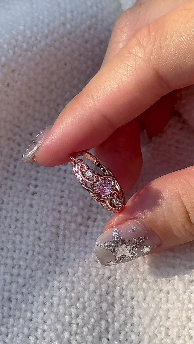 Pink Crystal Flower Ring