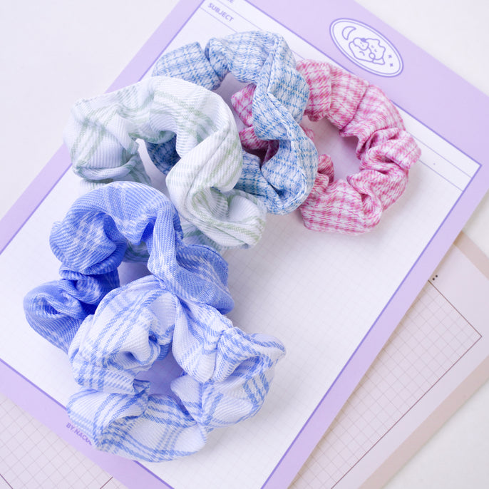 Cute and Comfy Assorted Colors Plaid Scrunchie Set