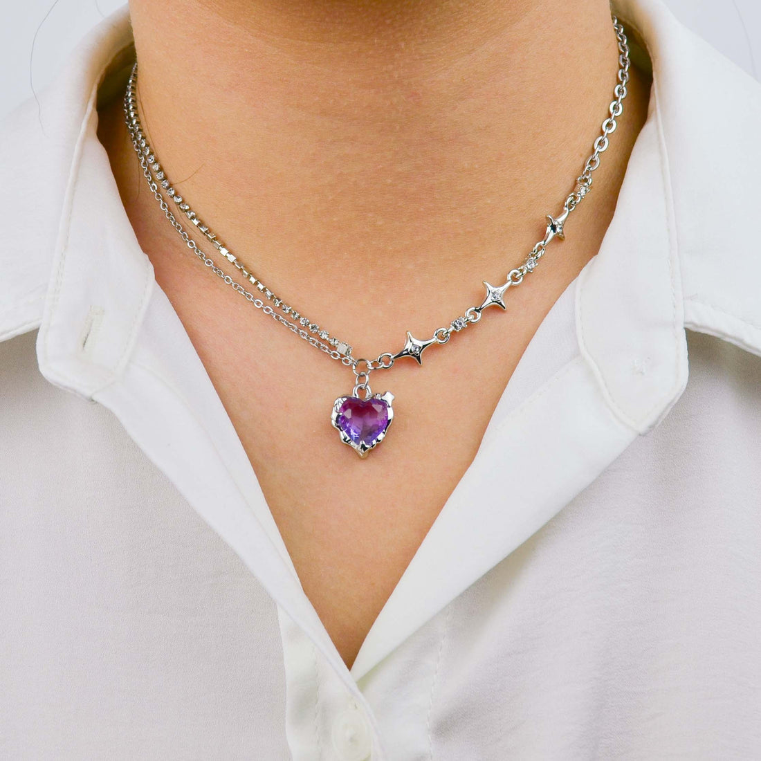 Purple Heart Stars Necklace