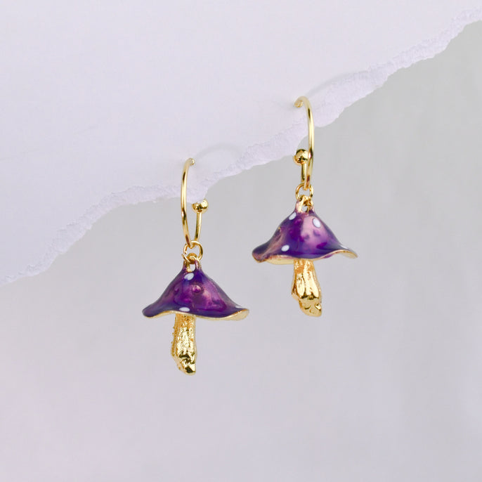 Delightfully Purple Mushroom Earrings